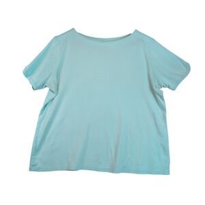 Chicos Light Aqua Blue Cotton Boat Neck Short Sleeve T-Shirt Size 3 XL